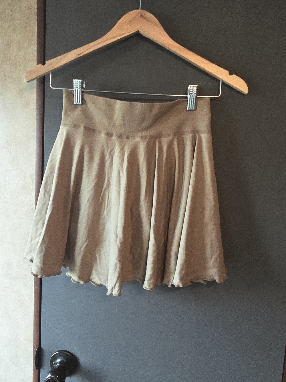 High-Waist Flared Khaki Skater Skirt - Cute